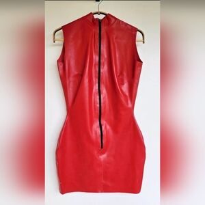 Honour London Red Latex Front Zipper Mini Dress